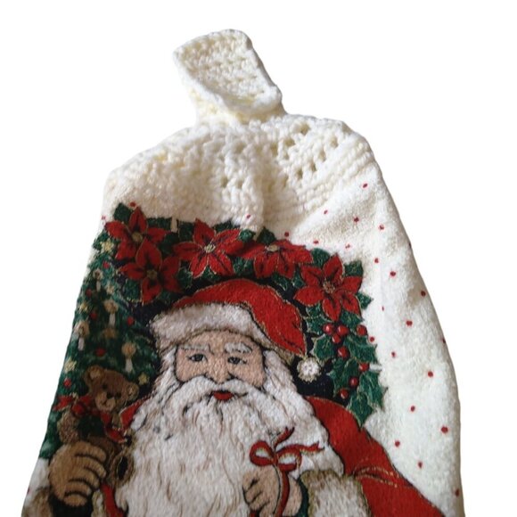 Vintage Christmas Santa Stove Hanging Crochet Top Towel Holiday Kitchen NEW CB2 - Picture 2 of 4